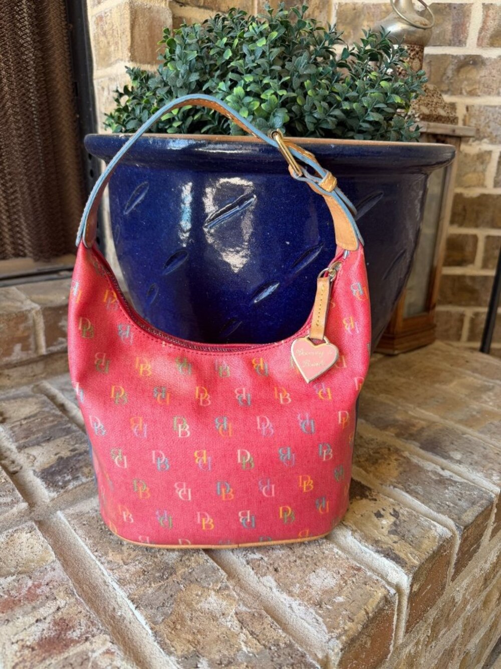 vintage Y2K Dooney & Bourke shoulder bag multicolored monogram pattern pink